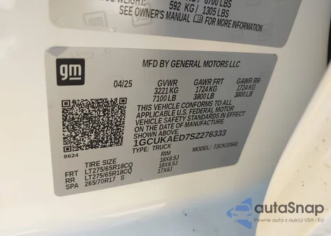 2025 Chevrolet Silverado 1500 4Wd Short Bed Wt from USA, damaged, VIN 1GCUKAED7SZ276333